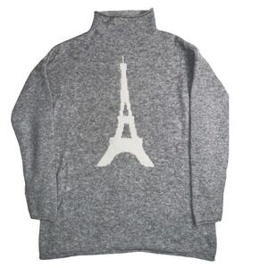 Cupcakes and Cashmere Gray Eiffel Tower Turtleneck Sweater Medium Parisian Knit
